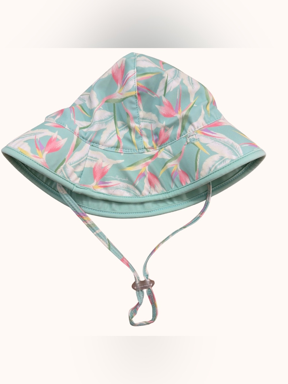 Kids Mint Floral Sun Hat with Chin Strap